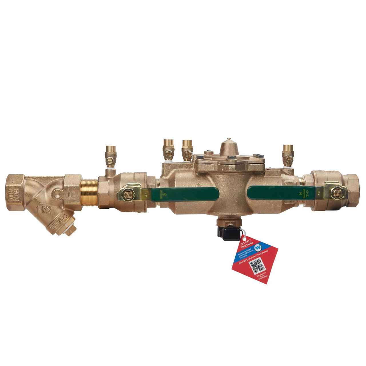 Watts 1-1/2" Lead Free Reduced Pressure Zone Backflow Preventer Assembly, Quarter Turn Shutoff Valves, Bronze Strainer, Backflow Flood Sensor

 - 88004084