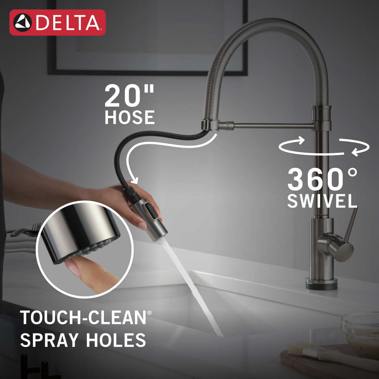 Delta Trinsic Touch2O Kitchen Faucet with Touchless Technology in Black Stainless - 9659TL-KS-DST