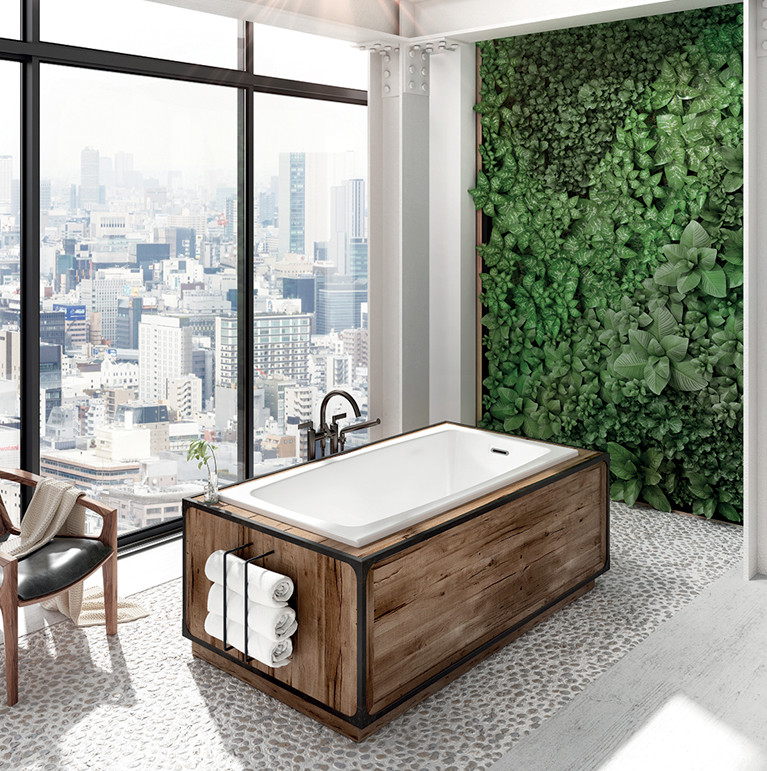 Bain Ultra Vibe 6030 Rectangular Alcove Or Drop In 1-Person 44 Gallon 40 Jet Thermomassuer Bathtub with Slim Deck Heated Backrest and Right Waste in Biscuit - BVIBRB1RT-02