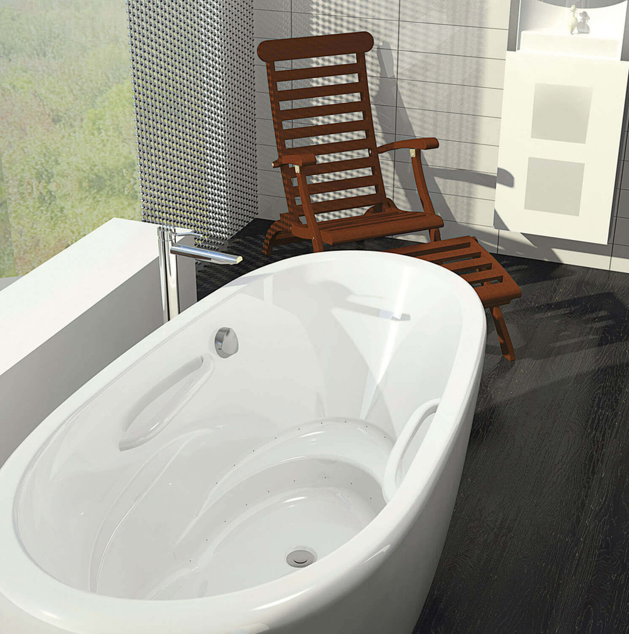 Bain Ultra Essencia 7236 Oval Drop In 1-Person 61 Gallon 50 Jet Thermomassuer Bathtub with 1-1/2" Standard Deck Raised Seat 2 Armrests and 2 Grab Bars in White - BESSOD00T-01