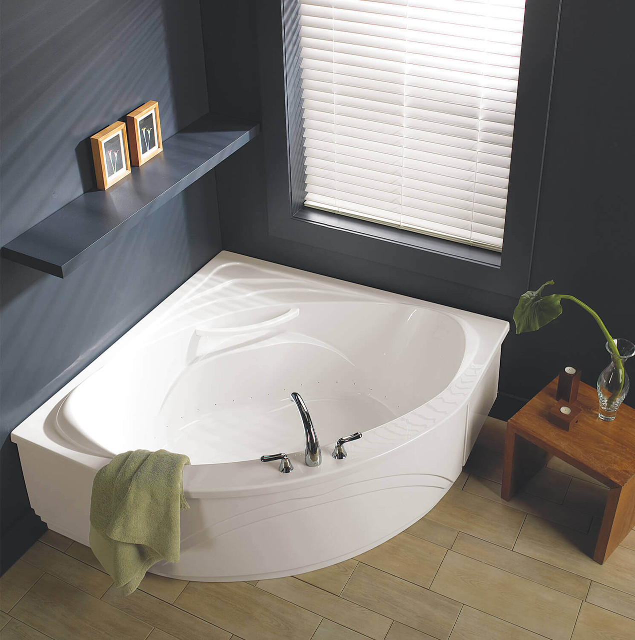 Bain Ultra Thalassa Corner Drop-In Thermomasseur Bathtub, 54 x 54, 2-Person, Heated Headrest, Biscuit - BTHACD00T-02