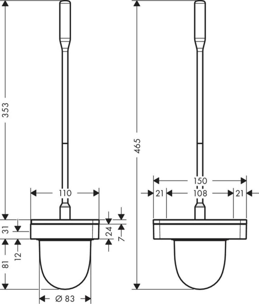 AXOR 42835000 Universal Accessories Toilet Brush with Holder Wall-Mounted in Chrome