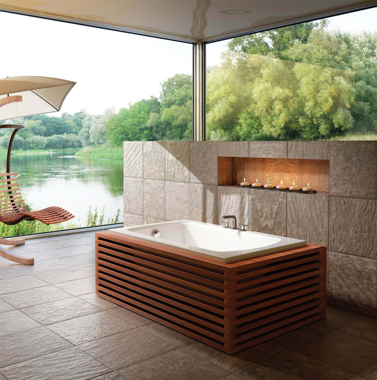 Bain Ultra Meridian 6036 Rectangular Alcove Or Drop In 1-Person 45 Gallon 40 Jet Thermomassuer Bathtub with 1-1/2" Standard Deck Heated Backrest and Heated Headrest in Biscuit - BMEFRI00T-02