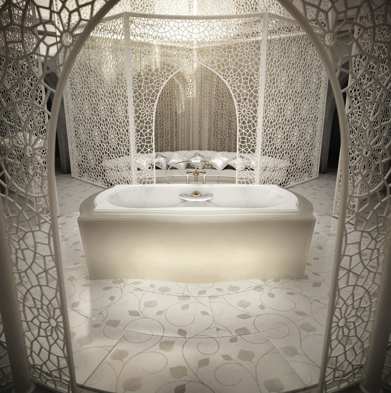 Bain Ultra Elegancia C10 Contour 7242 Rectangular Drop In 60 Gallon 40 Jet Thermomassuer Bathtub with 2-1/2" Deck Heated Backrest Headrest 4 Armrests and 2 Grab Bars in Biscuit - BELVRDA0T-02