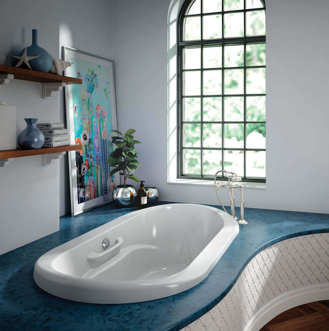 Bain Ultra Amma 7242 Oval Drop In 2-Person 65 Gallon Soaker Bathtub with Flat Deck 2 Raised Seats 4 Armrests and 2 Grab Bars in Biscuit - BAMVOUN0N-02