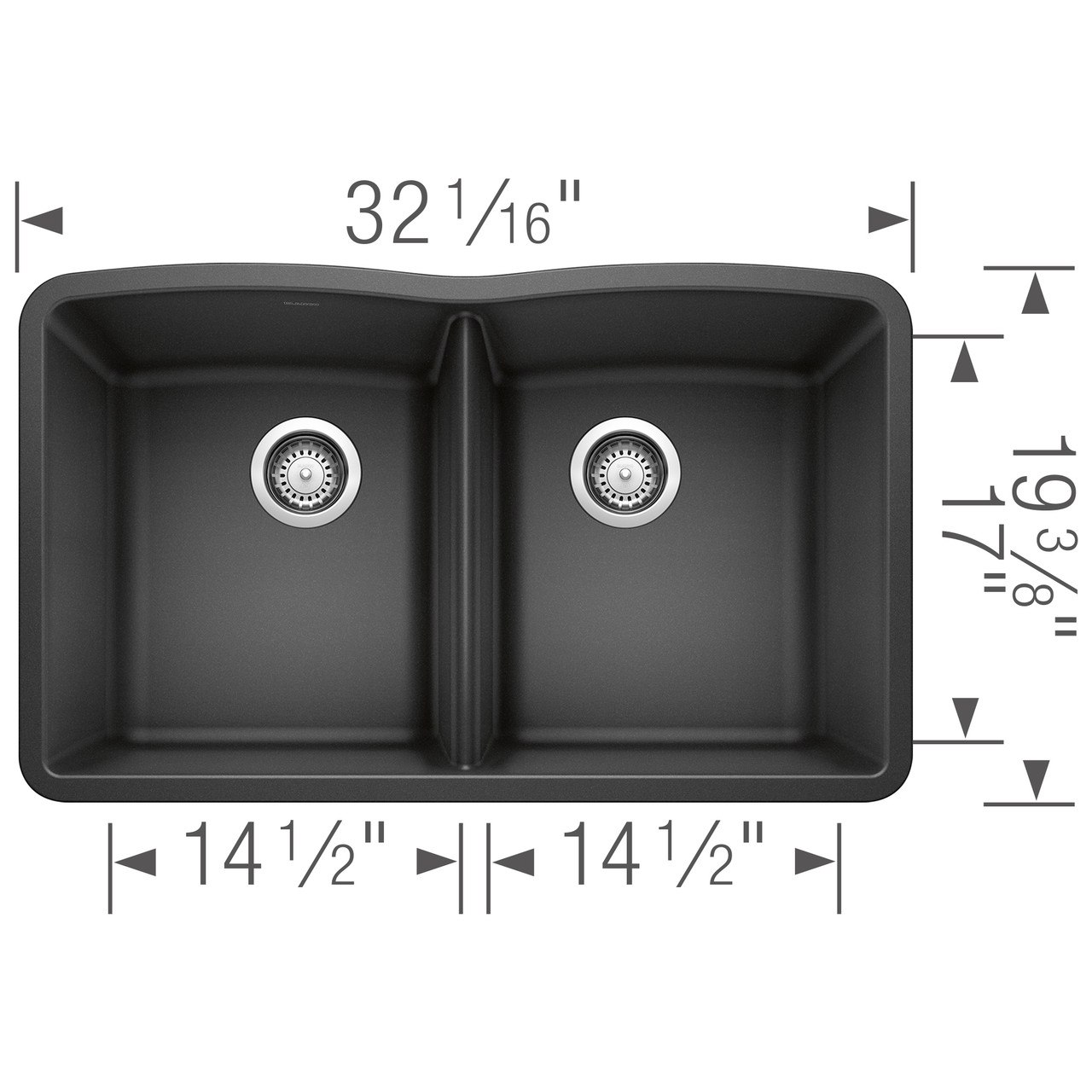 Blanco 440184 Diamond Equal Double Bowl Silgranit II: Anthracite Undermount Kitchen Sink