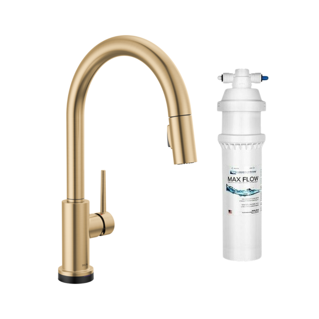 Bundle: Delta Trinsic Single Handle Pull-Down Kitchen Faucet with Touch2O Technology in Champagne Bronze with Environmental Water Systems SS-2.5 Essential Max Flow Drinking Water System