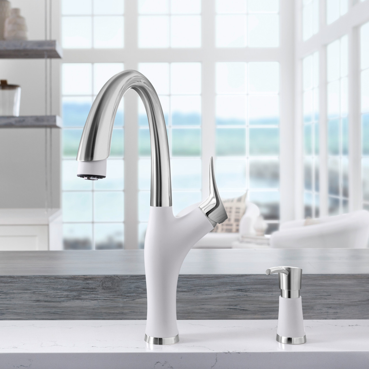 Blanco 442036 Artona Faucet with Pull-Down Spray 1.5gpm - White/Stainless Dual Finish