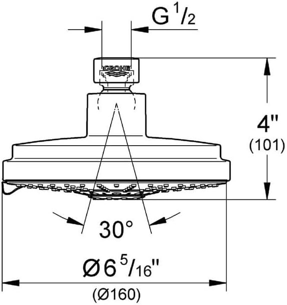 Grohe Rainshower 27135000 160 Shower Head, 6-1/4" - 4 Sprays, 2.5 gpm in Grohe Chrome