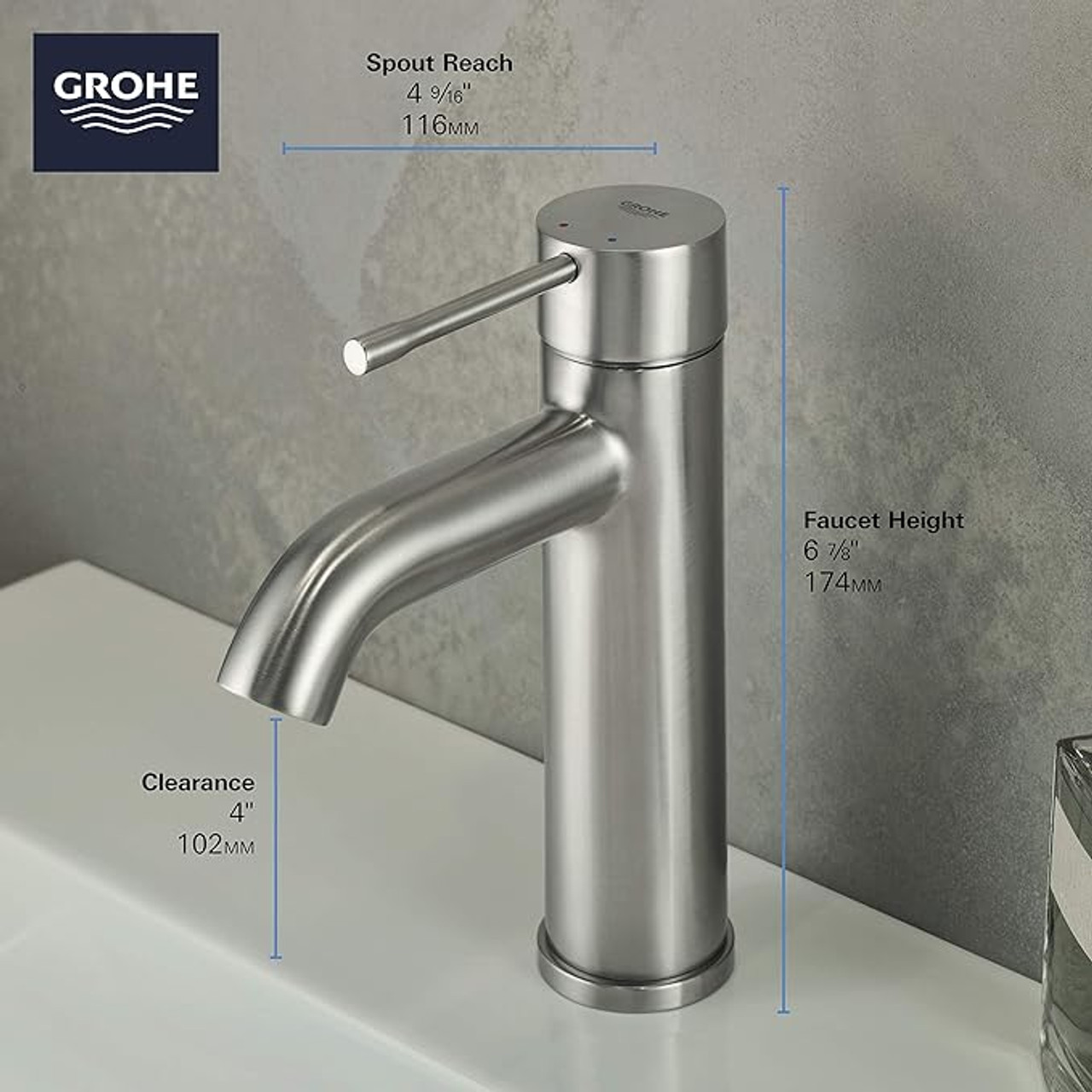 Grohe Essence 23592ENA Single Hole Single-Handle S-Size Bathroom Faucet 1.2 GPM in Grohe Brushed Nickel
