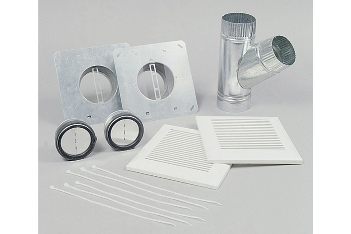 Panasonic Atmosphere Vortex In-line Fan 6" Double Pick-up Kit. Includes: (2) ABS Inlet Grilles (2) Backdraft Dampers (12) Clamps (1) Y-Adapter (6" - 6" x 2) - PC-NLF06D