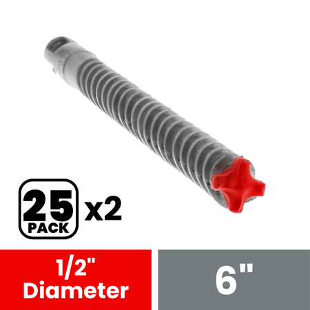Diablo DMAPL4180-P25 1/2 in. x 4 in. x 6 in. Rebar Demon SDS-Plus 4-Cutter Full Carbide Head Hammer Drill Bit (25-Pack) - 2 Pack