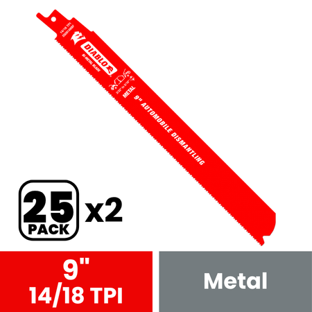 Diablo DS0914WBF25 9 in. Bi-Metal Recip Blade for Auto Dismantling (Cuts Metals 1/16 in. to 5/16 in.) (25-Pack) - 2 Pack