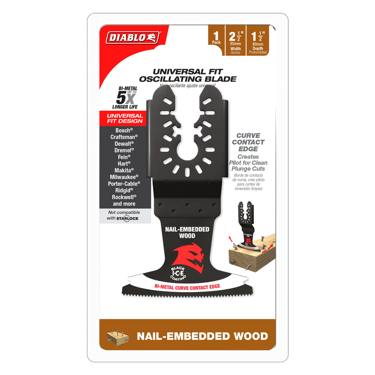 Diablo DOU250BW10 2-1/2 in. Universal Fit Bi-Metal Oscillating Blade for Nail-Embedded Wood - 10 Pack