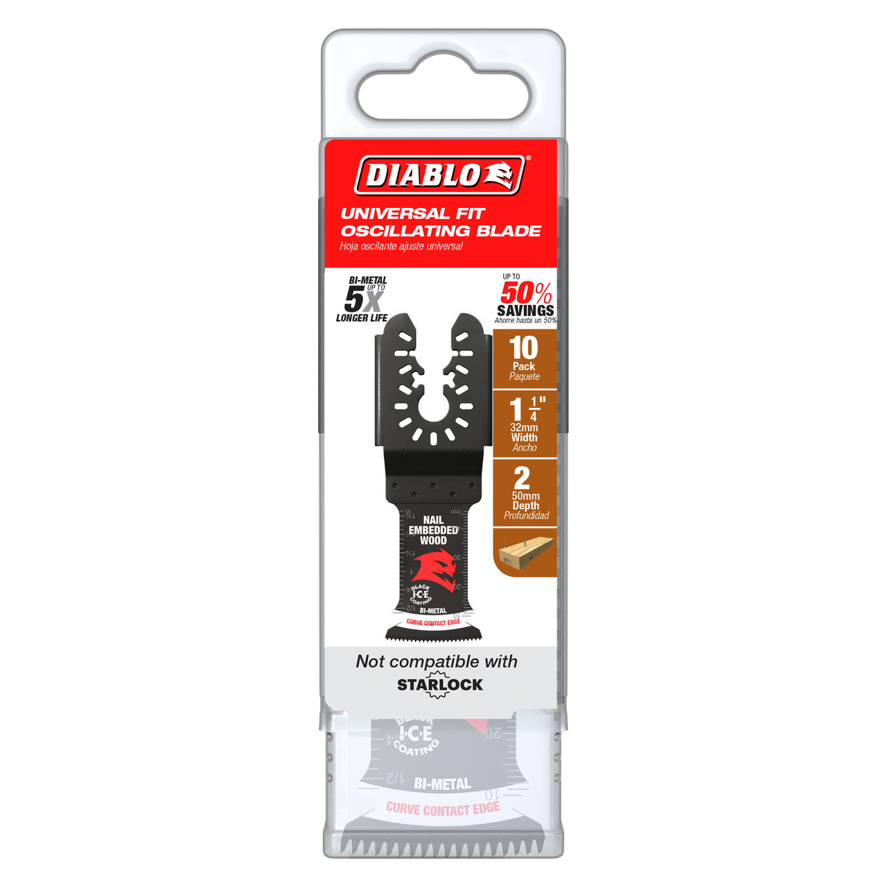 Diablo DOU125JBW10 1-1/4 in. Universal Fit Bi-Metal Oscillating Blade for Clean Wood - 5 Pack