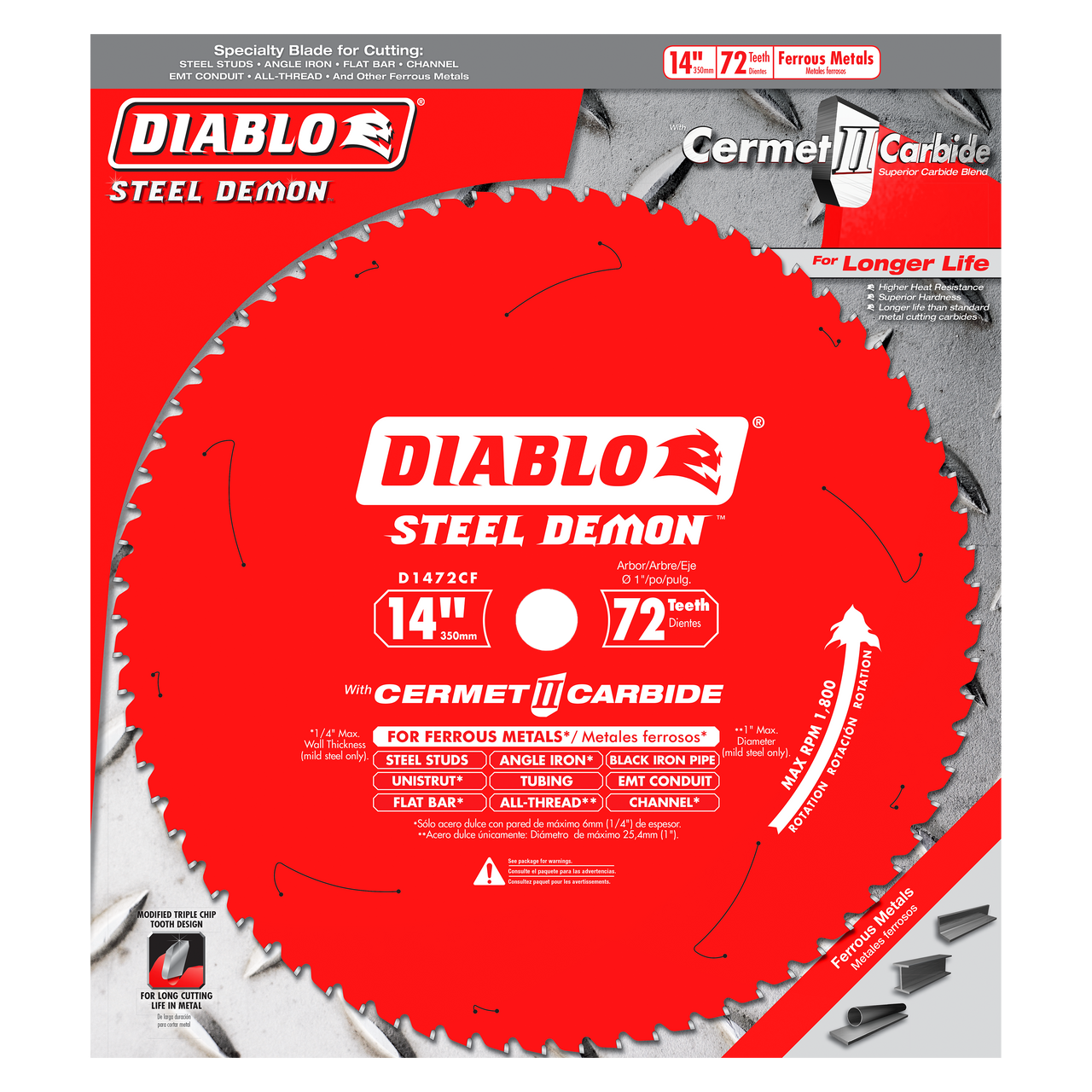 Diablo D1472CF 14 in. x 72 Tooth Steel Demon Cermet II Saw Blade for Metals and Stainless Steel - 10 Pack