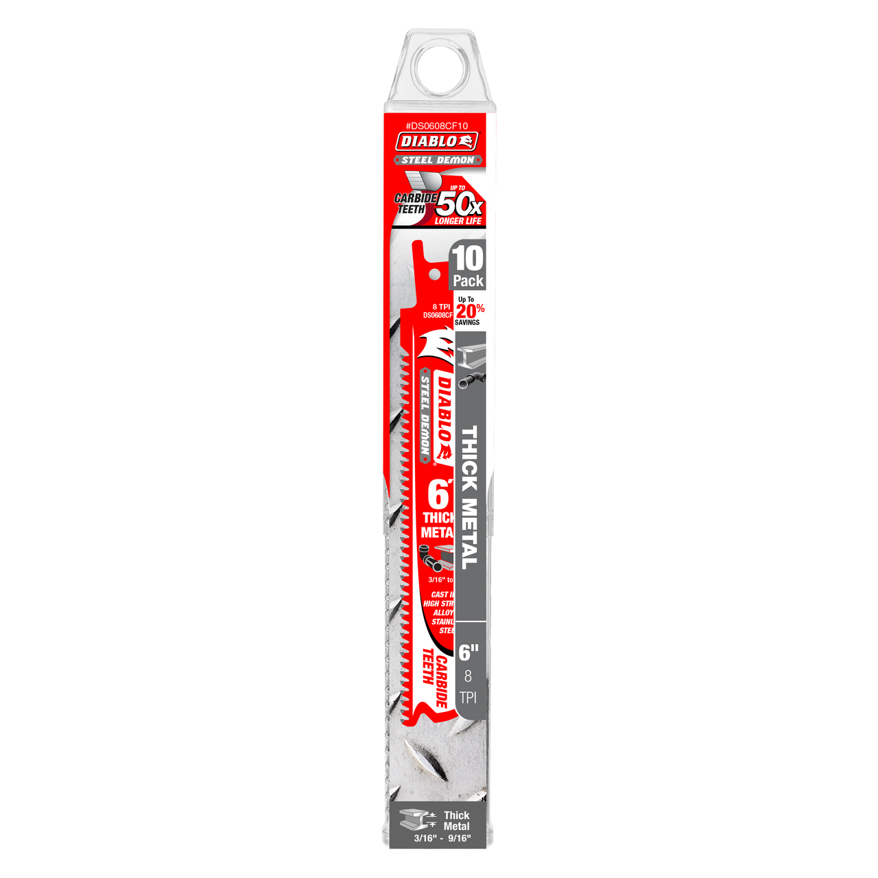 Diablo DS0608CF10 6 in. Steel Demon Carbide Recip Blades for Thick Metal (3/16 in. - 9/16 in.) Cutting (10-Pack) - 5 Pack