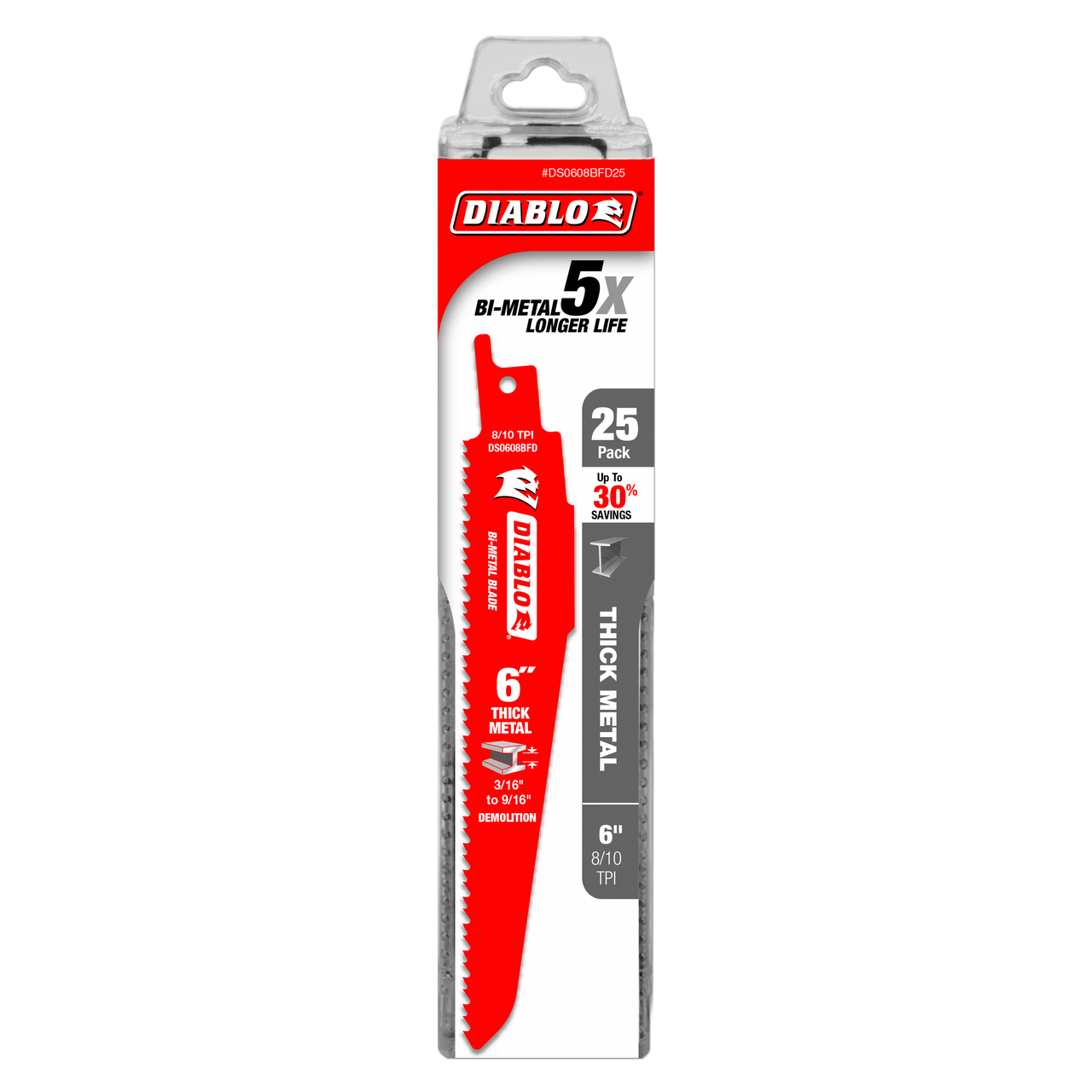 Diablo DS0608BFD25 6 in. Bi-Metal Recip Blade for Thick Metal/Demolition (3/16 in. to 9/16 in.) (25-Pack) - 10 Pack