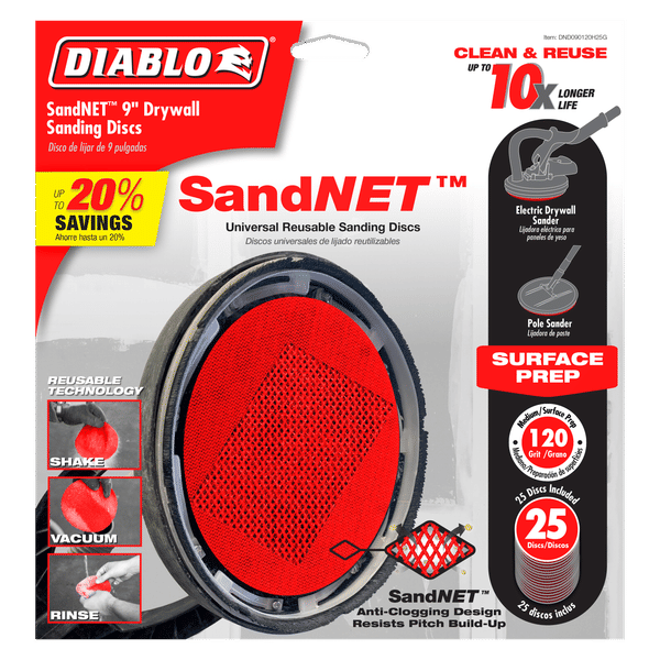 Diablo DND090120H25G 9 in. 120 Grit (Medium) Drywall SandNET Discs - 2 Packs of 25 (50 Total)