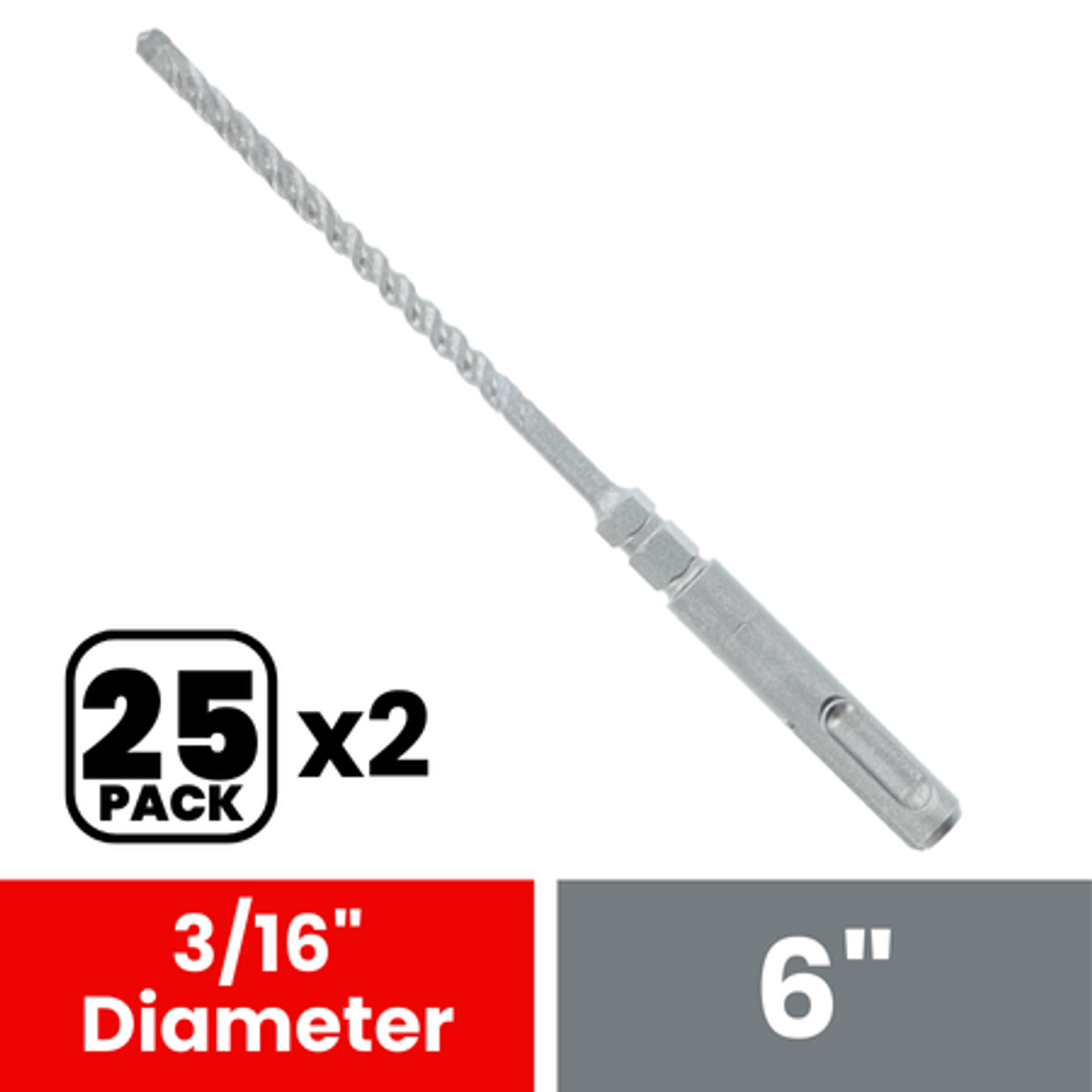 Diablo DMAPL2920-P25 3/16 in. x 3-1/2 in. x 6 in. SDS-Plus Full Carbide Head Concrete Anchor Hammer Drill Bit (25-Pack) - 2 Pack