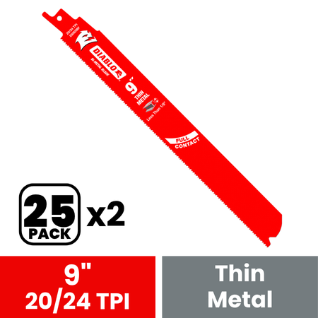 Diablo DS0920BF25 9 in. Bi-Metal Recip Blade for Thin Metal (Less than 1/8 in.) (25-Pack) - 2 Pack