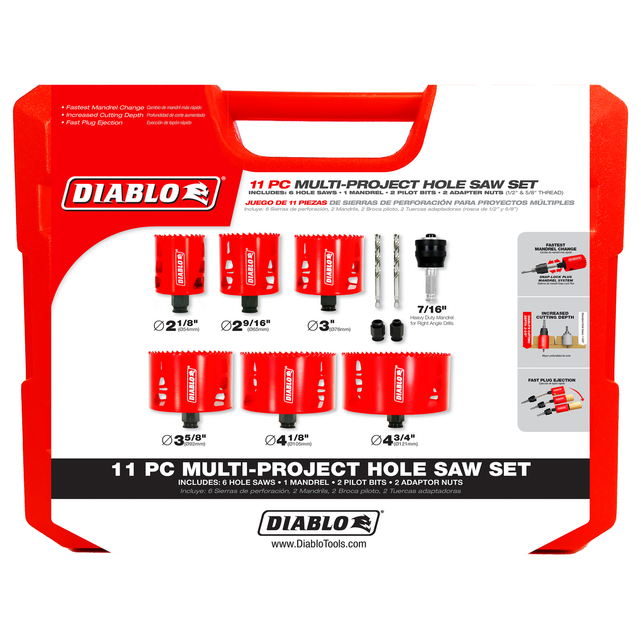 Diablo DHS11SLD 11 pc Multi-Project Bi-Metal Hole Saw Set - 2 Pack