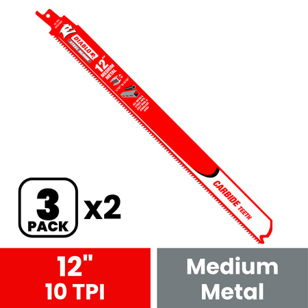 Diablo DS1210CF3 12 in. Steel Demon Carbide Recip Blades for Medium Metal (1/16 in. - 5/16 in.) Cutting (3-Pack) - 2 Pack