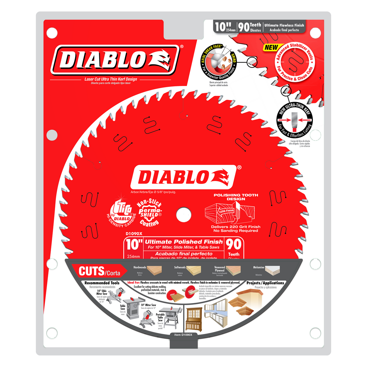 Diablo D1090X 10 in. x 90 Tooth Ultimate Polished Finish Saw Blade - 2 Pack
