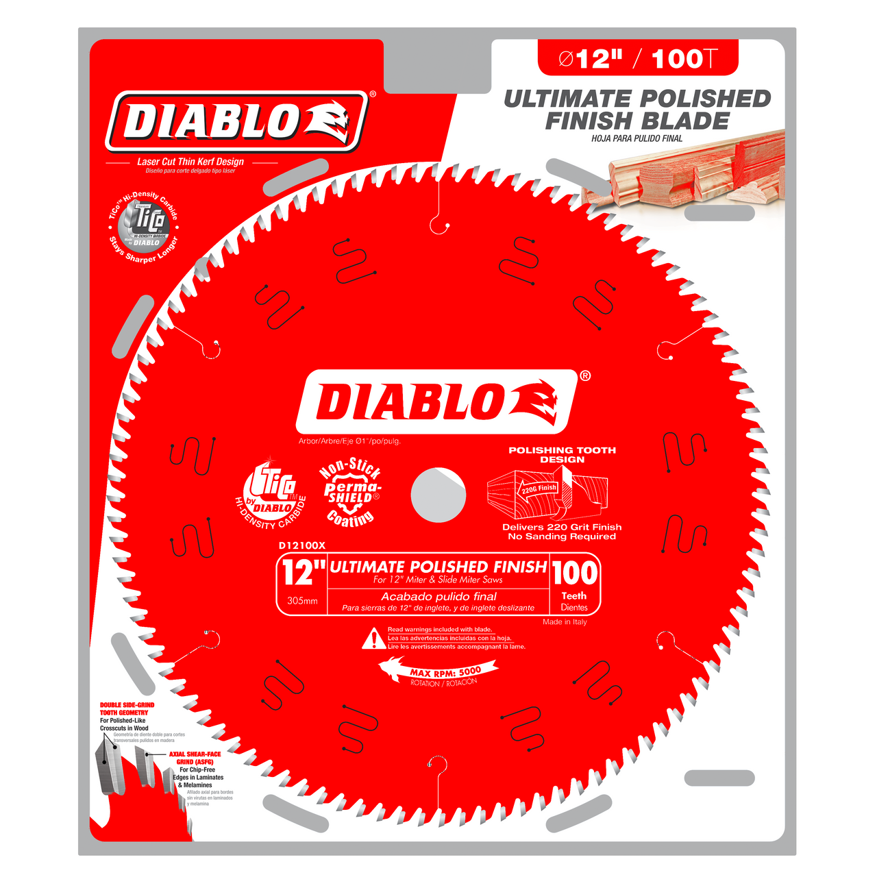 Diablo D12100X 12 in. x 100 Tooth Ultimate Polished Finish Saw Blade - 10 Pack