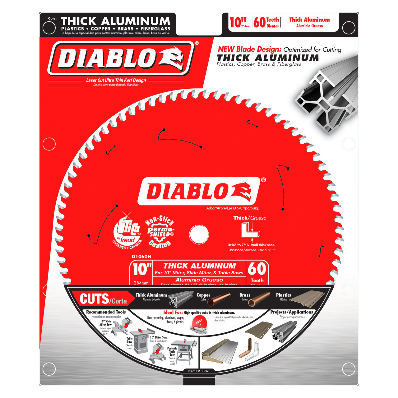 Diablo D1060N 10 in. x 60 Tooth Thick Aluminum Cutting Saw Blade - 5 Pack