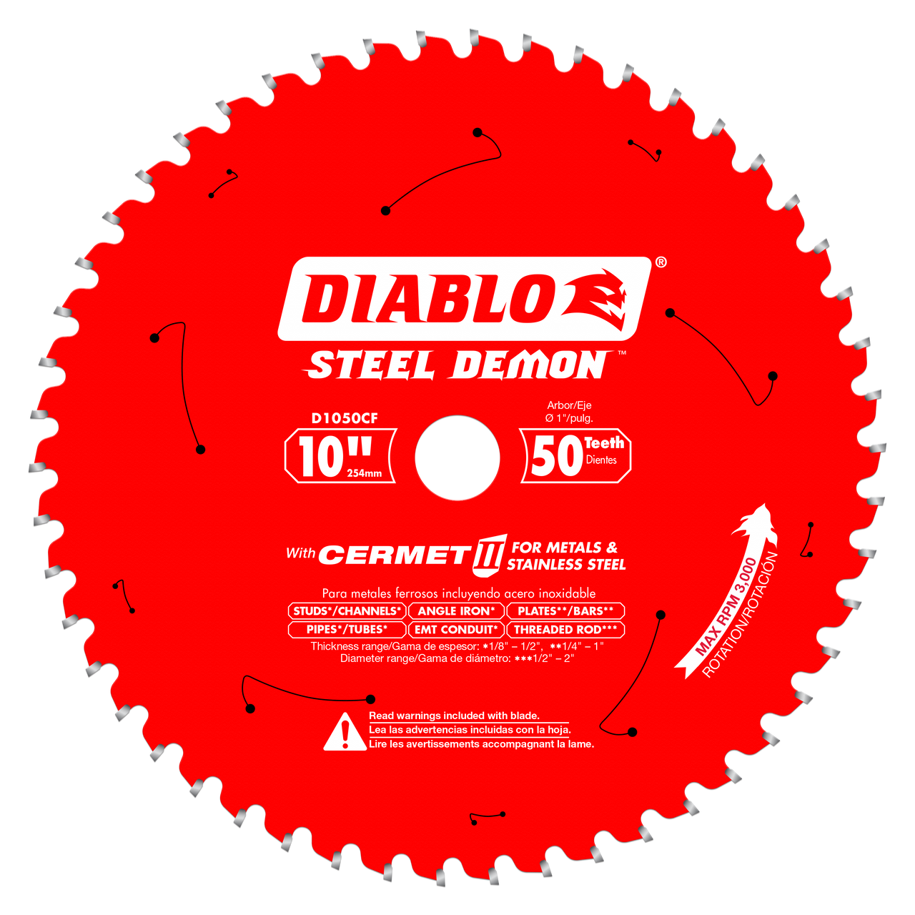 Diablo D1050CF 10 in. x 50 Tooth Steel Demon Cermet II Saw Blade for Metals and Stainless Steel - 10 Pack