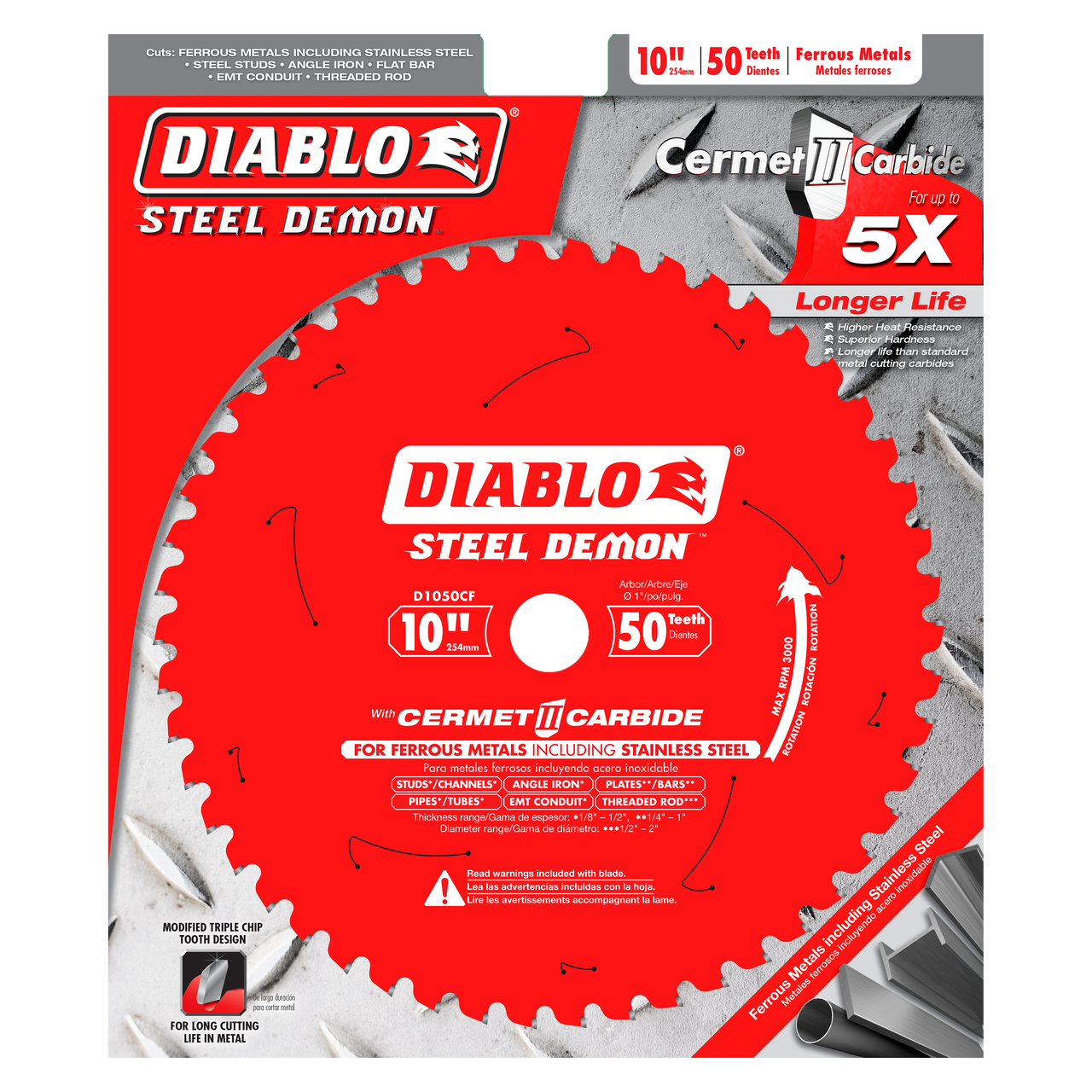 Diablo D1050CF 10 in. x 50 Tooth Steel Demon Cermet II Saw Blade for Metals and Stainless Steel - 10 Pack