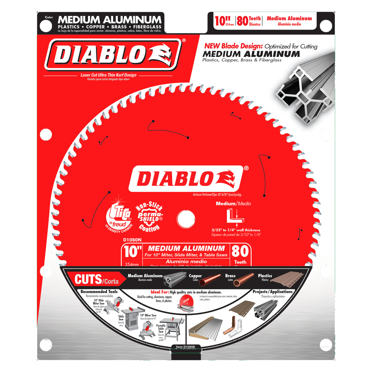 Diablo D1080N 10 in. x 80 Tooth Medium Aluminum Saw Blade - 10 Pack