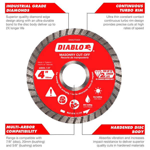 Diablo DMADST0900 9 in. Diamond Segmented Turbo Cut-Off Discs for Masonry - 2 Pack