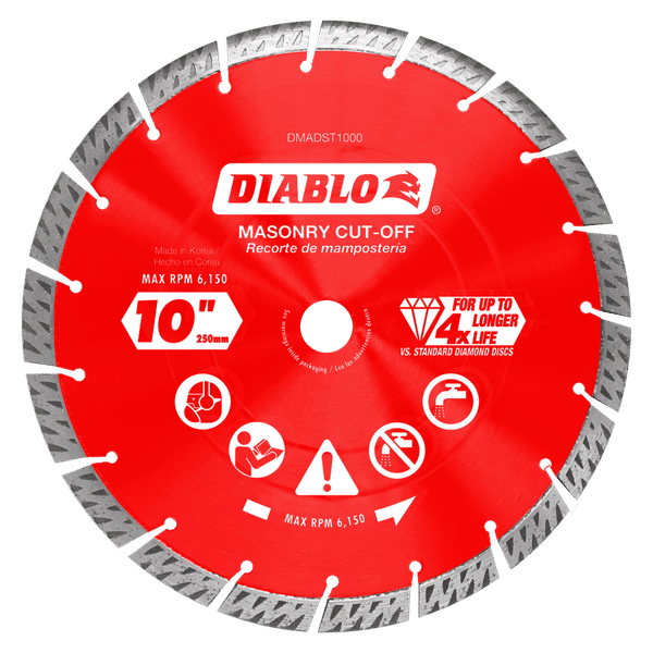 Diablo DMADST1000 10 in. Diamond Segmented Turbo Cut-Off Discs for Masonry - 2 Pack