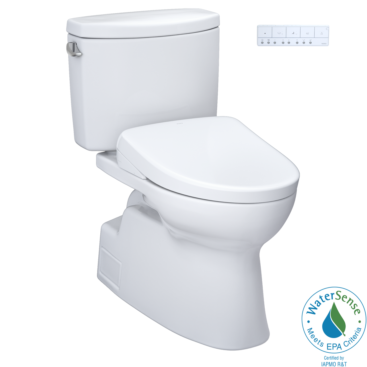 Toto Vespin II Two Piece Elongated Universal Height Toilet with CEFIONTECT 1.28 GPF with Contemporary Washlet+ Auto Flush S7A Bidet Seat in Cotton White