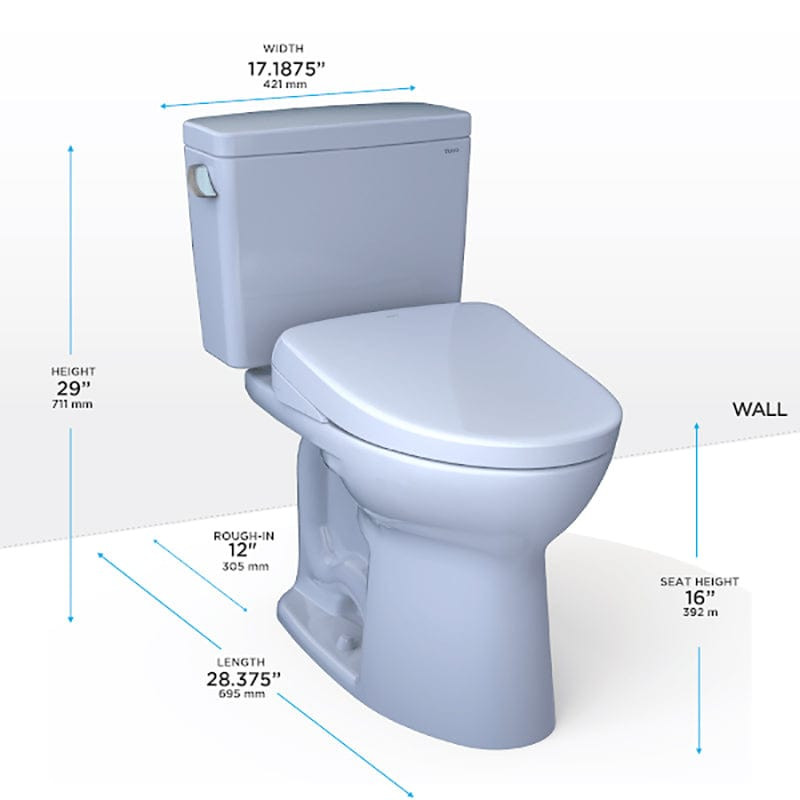 TOTO Drake 2-Piece Elongated Toilet with S7 Bidet Seat, 1.28 GPF in Cotton White