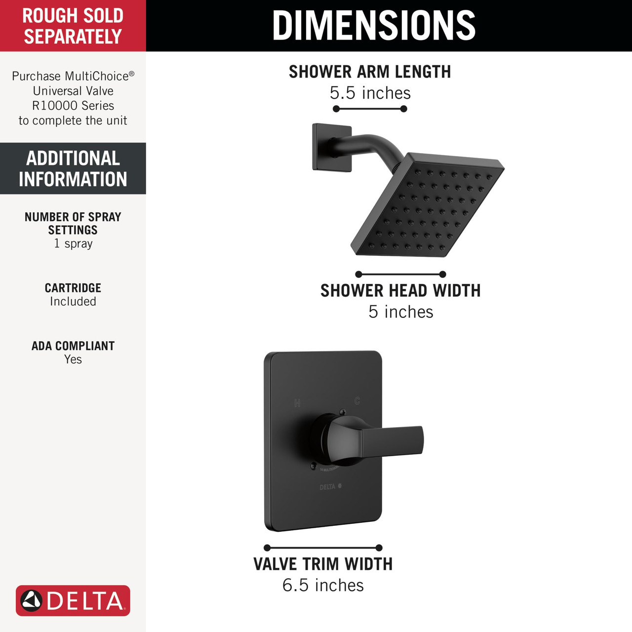 Delta Velum Monitor Series Shower Trim in Matte Black - T14237-BL