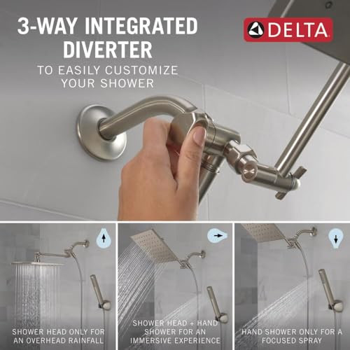 Delta Universal Showering Components Inch Raincan Shower Head & Hand Held Combo With Adjustable Extension Arm in Spotshield Brushed Nickel - 75527-SN