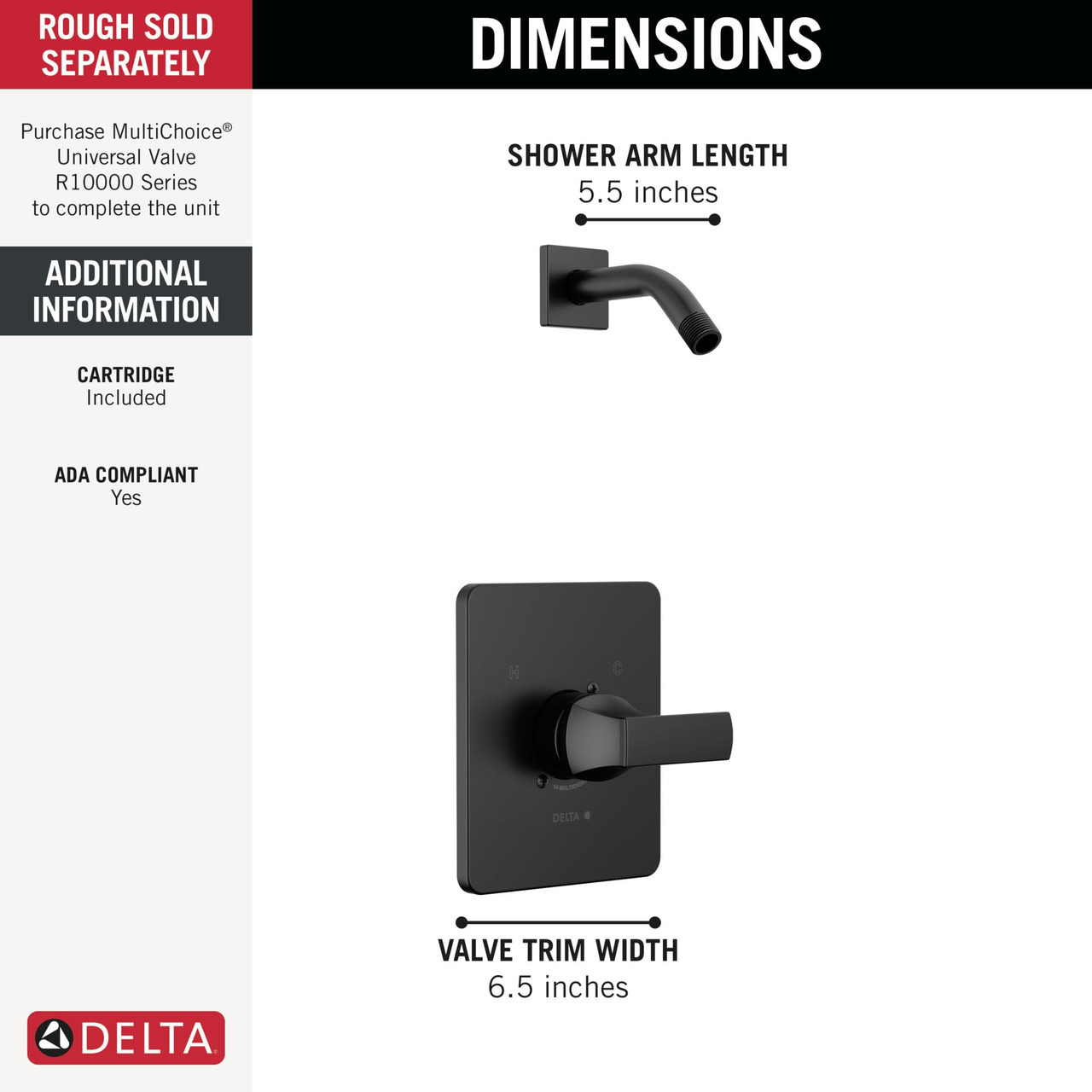 Delta Velum Monitor Series Shower Trim - Less Head in Matte Black - T14237-BLLHD