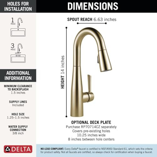 Delta Essa Essa Single Handle Pull-Down Bar / Prep Faucet in Champagne Bronze - 9913-CZ-DST