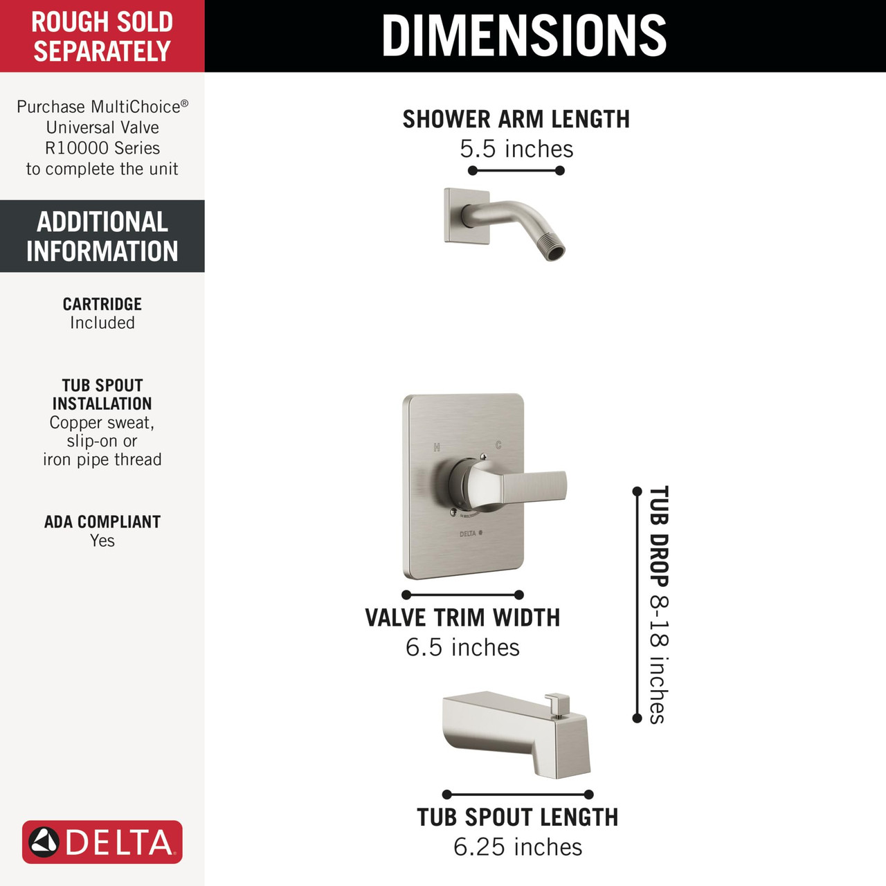 Delta Velum Monitor Series Tub & Shower - Less Head in Stainless - T14437-SSLHD