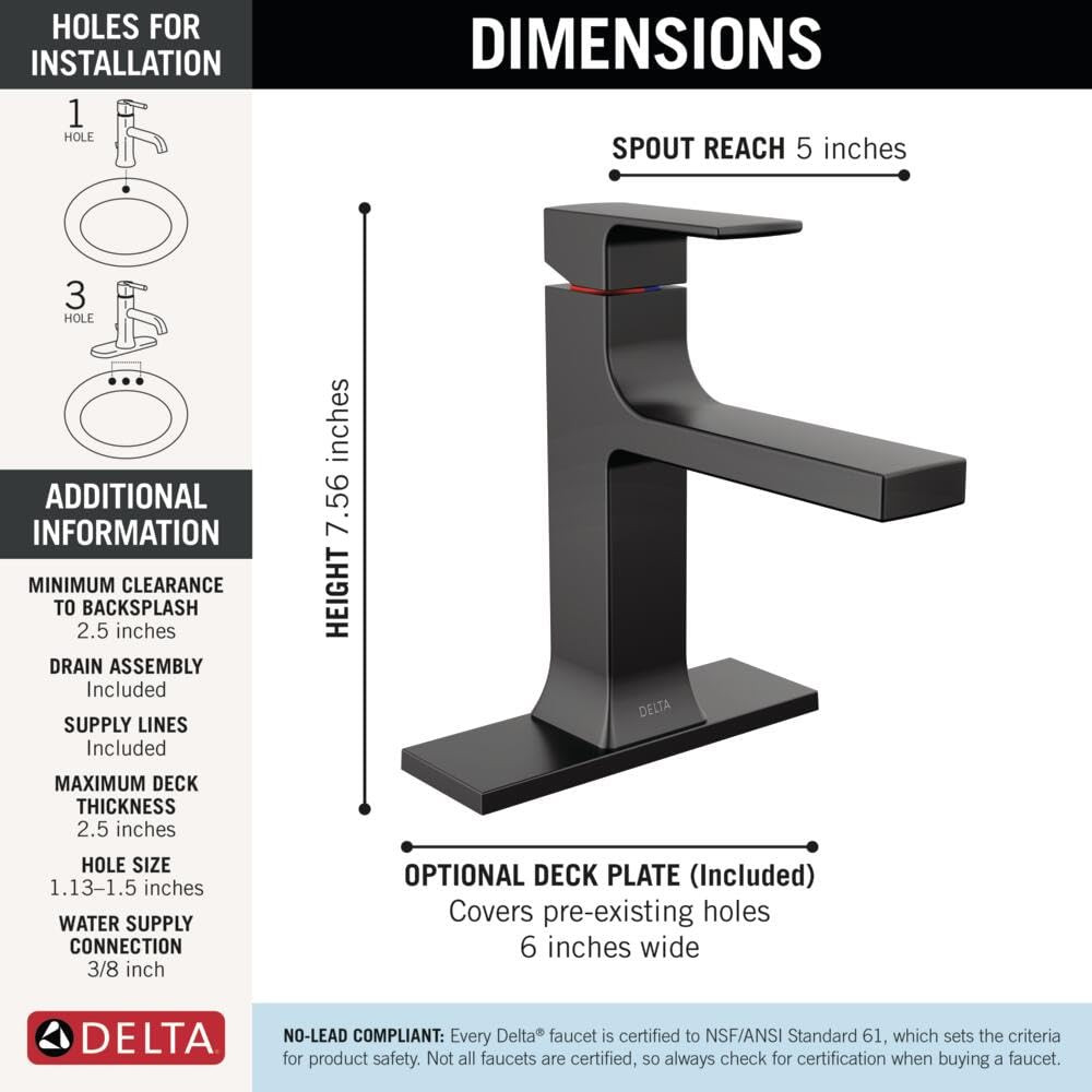 Delta Velum Single Handle Bathroom Faucet in Matte Black - 537-BLMPU-DST