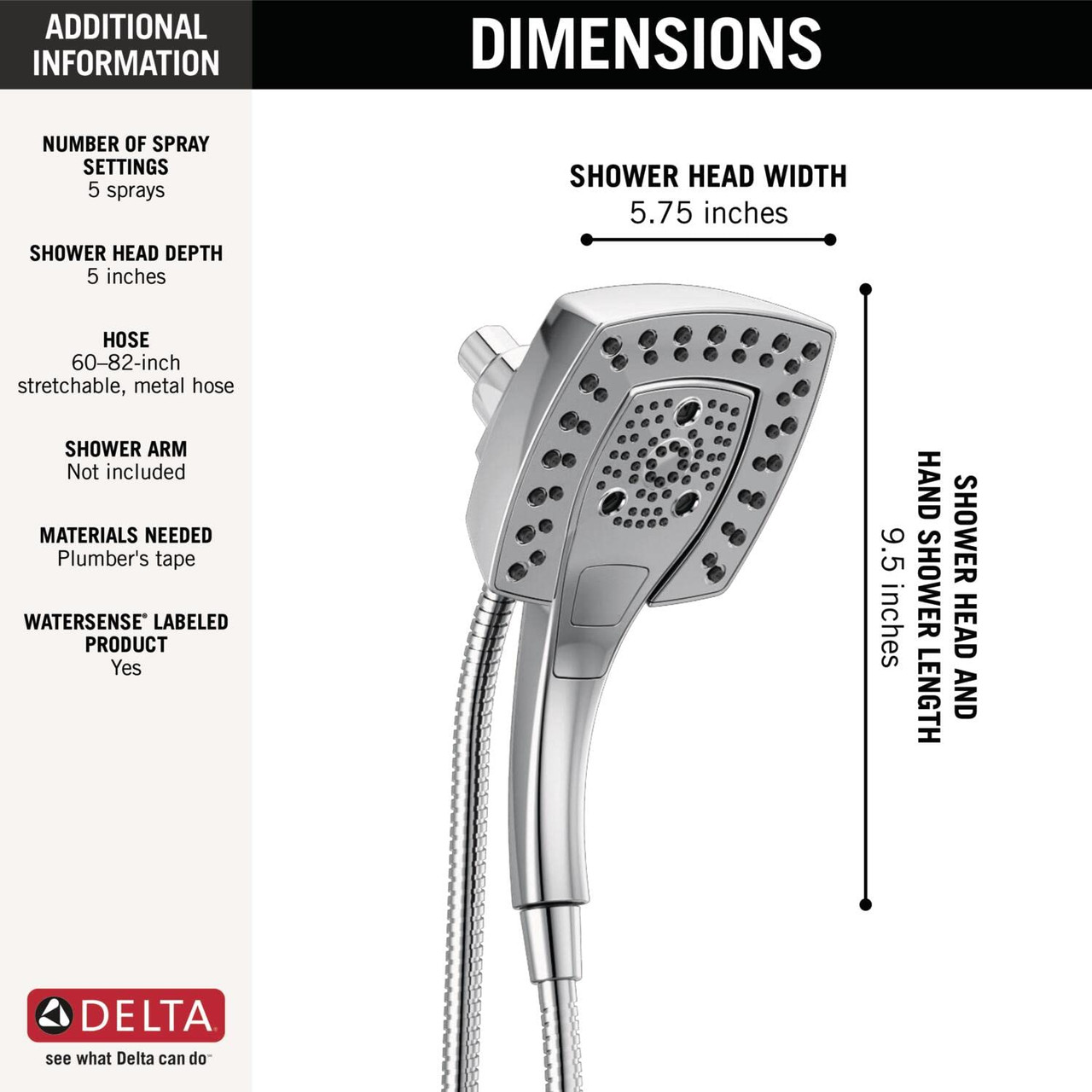 Delta Universal Showering Components H2Okinetic In2Itionsetting Two-In-One Shower in Chrome - 58474