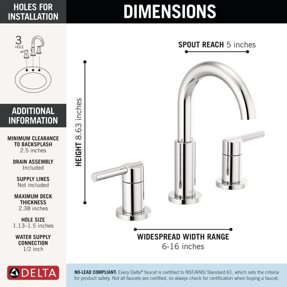 Delta Nicoli Two Handle Widespread Bathroom Faucet in Chrome - 35749LF