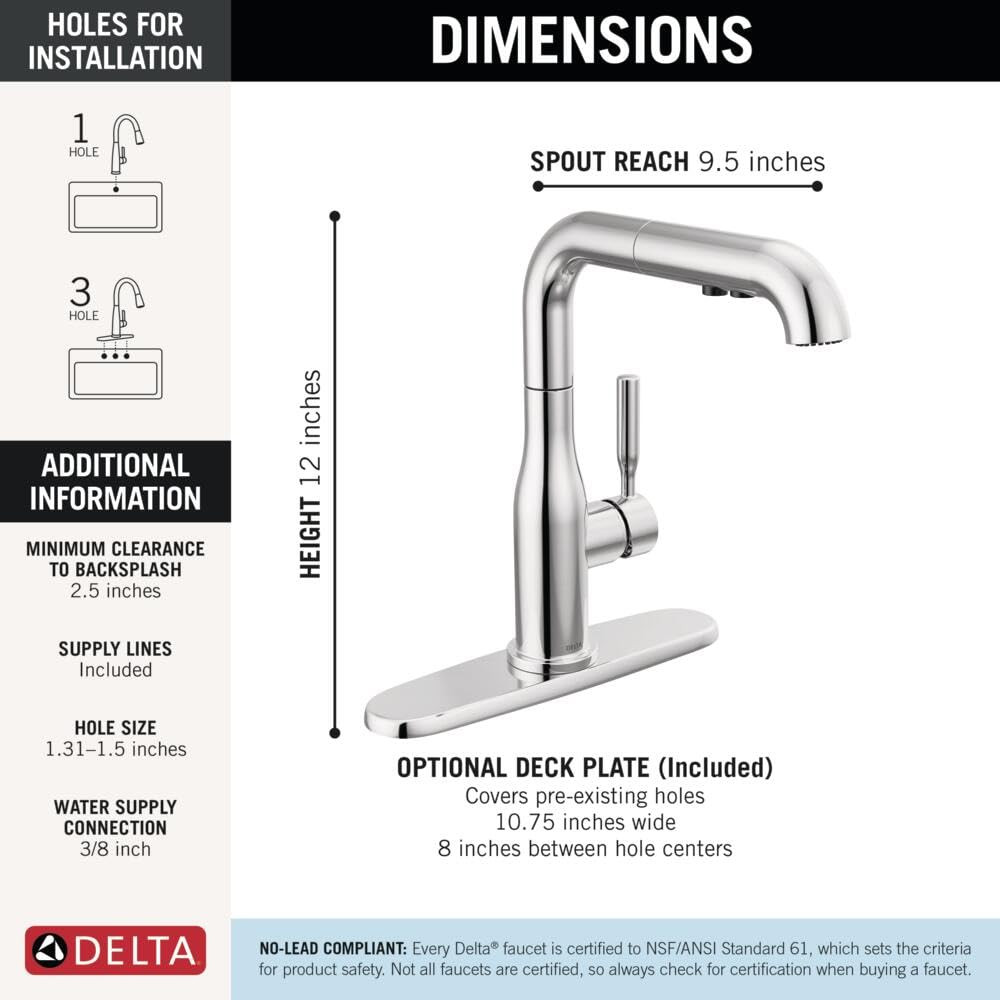Delta Almari Almari Single Handle Pull-Out Kitchen Faucet in Chrome - 16943-DST