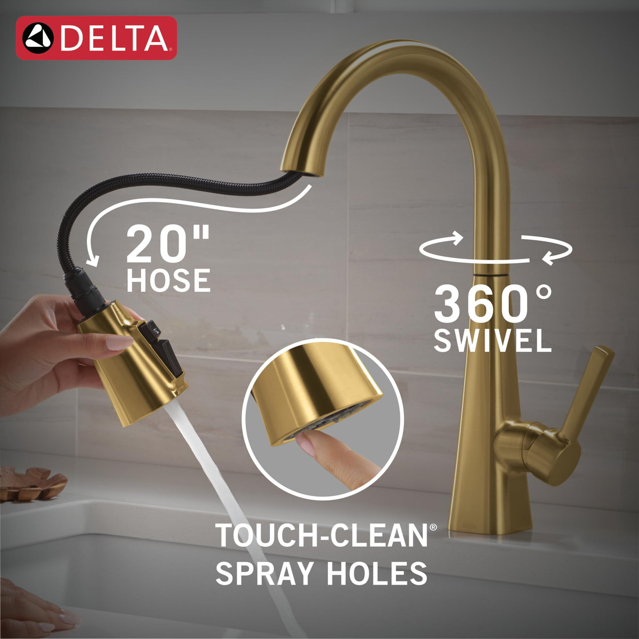 Delta Lenta Single-Handle Pull-Down Kitchen Faucet in Brushed Gold - 19802Z-GB-DST