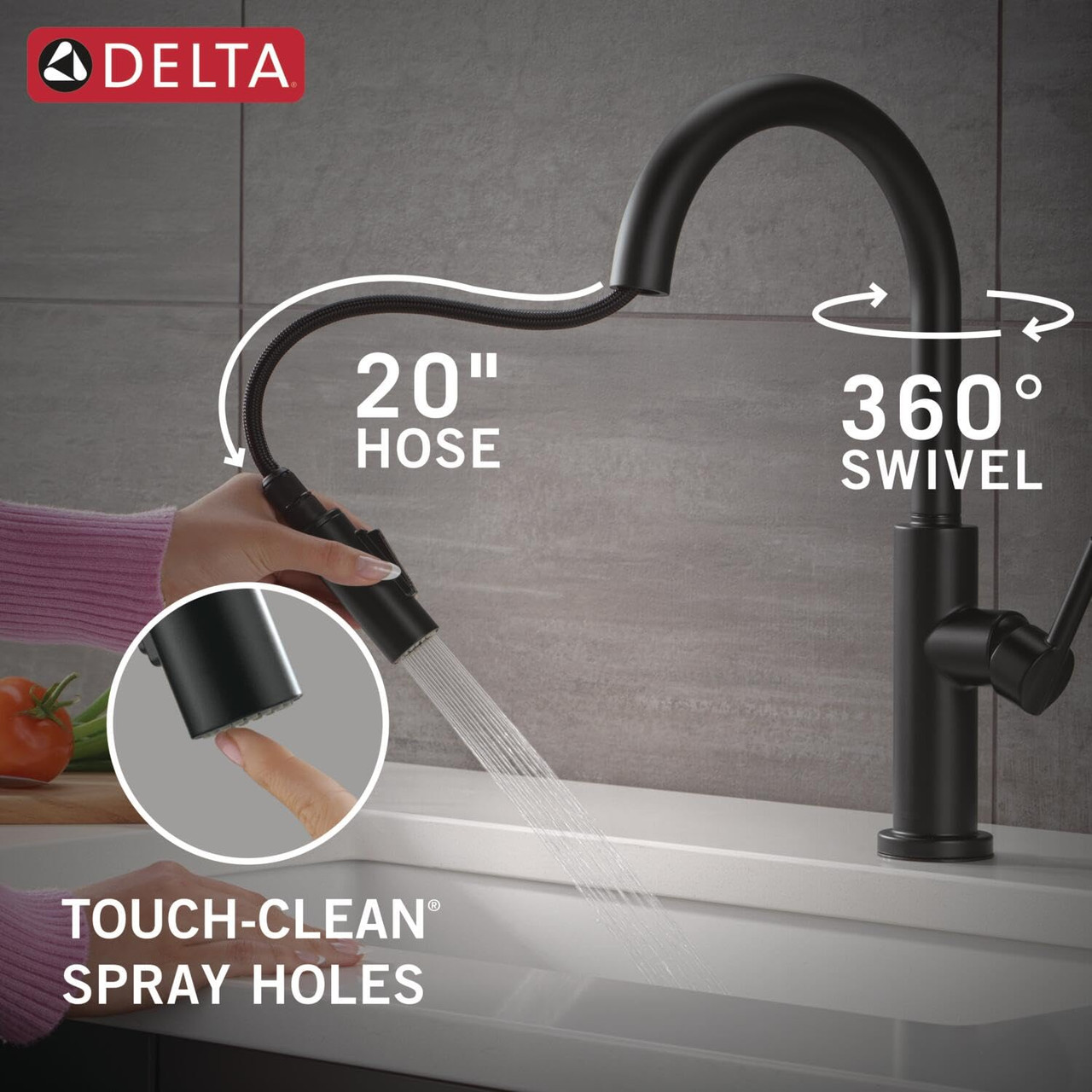 Delta Nicoli Single Handle Pull-Down Kitchen Faucet in Matte Black - 19867LF-BL