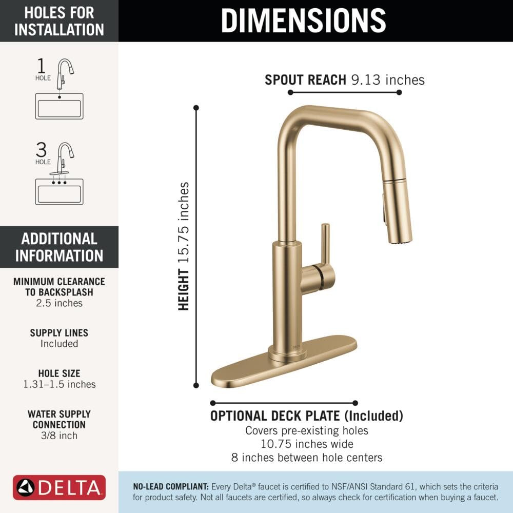 Delta Nicoli Single Handle Pull-Down Kitchen Faucet in Champagne Bronze - 19868LF-CZ