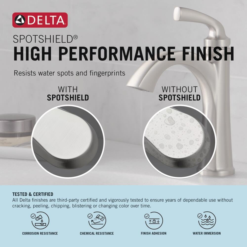 Delta Geist Single Handle Bathroom Faucet in Spotshield Brushed Nickel - 15864LF-SP